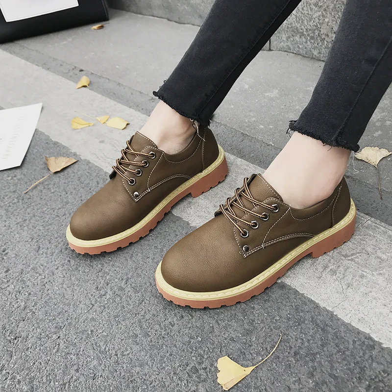 

Chunky-Heel Small Leather Shoes Women's 2019 Spring New Style Retro British Style round-Toe Flat Heel Korean-style Versatile Stu