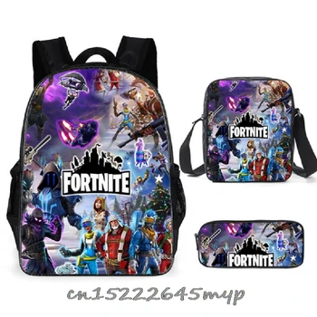 Mochila escolar de Fortnite para adolescentes, bolso de viaje de alta calidad para estudiantes, bolsa de viaje, regalo de cumpleaños, 3 uds.