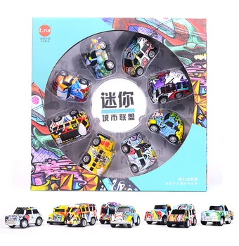 

1:64 8 Pcs/Set City Alliance Alloy pull back Car Kids Mini Graffiti Toy Car Models Toy Metal Cars Suit For Children Gifts