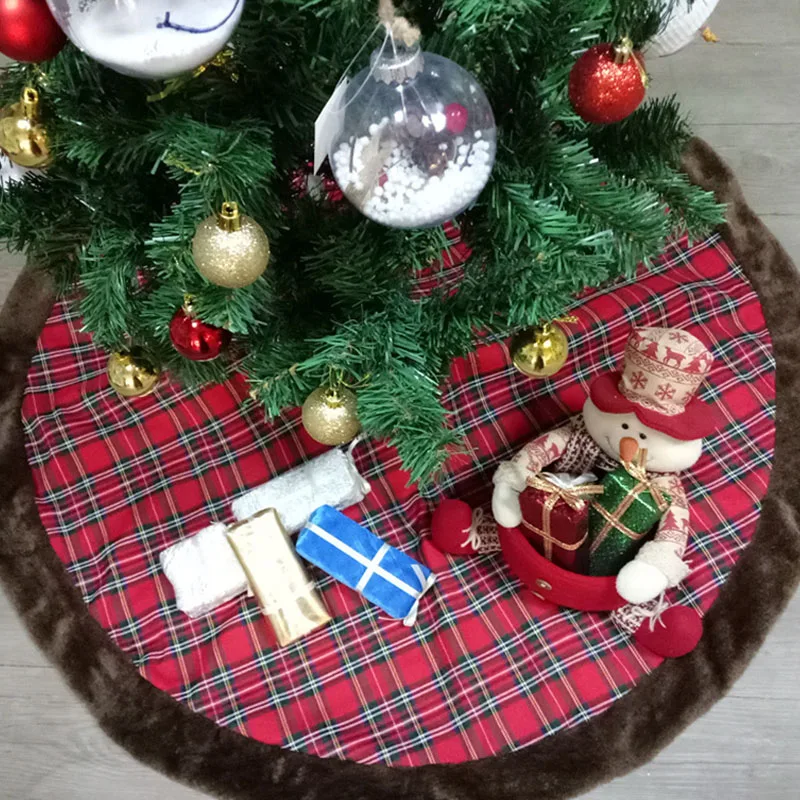 Christmas Tree Skirt, 112CM Large Plaid Skirt, Rustic Plain Xmas Tree Holiday Decorations