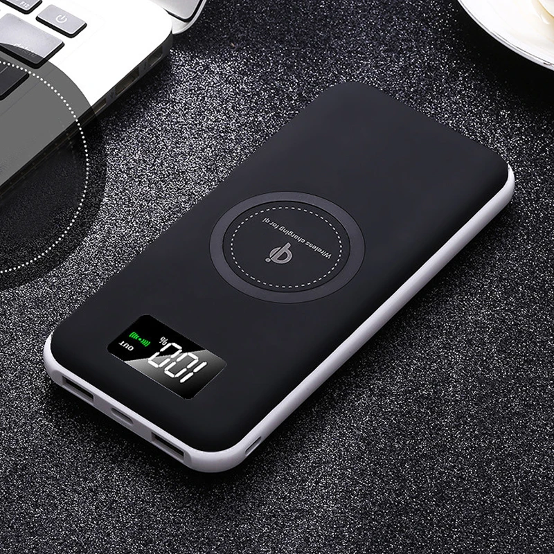10000 мАч QI Беспроводное зарядное устройство power Bank для iPhone 11 pro Xiaomi Mi повербанк Внешняя батарея быстрая Беспроводная зарядка power bank - Цвет: Черный