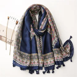 Fashion Autumn lady Viscose Scarf Bohemian Aztec Tassel Beach Hijab Shawls and Wraps Female Foulards Echarpe Muslim 180*90Cm
