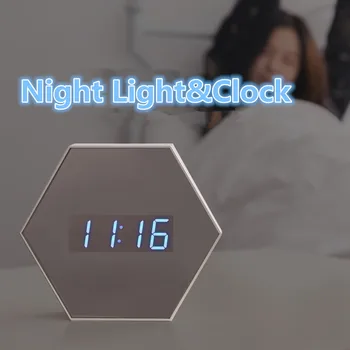 

USB Rechargeable Multi-function LED Digital Alarm Clock Night Light Temperature Display Mirror Thermometer Touch Control