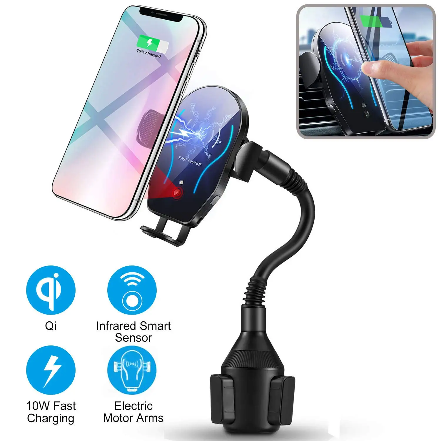 

Wireless car charger, automatic infrared intelligent induction fixture Qi 10W 7.5W fast universal wireless charging