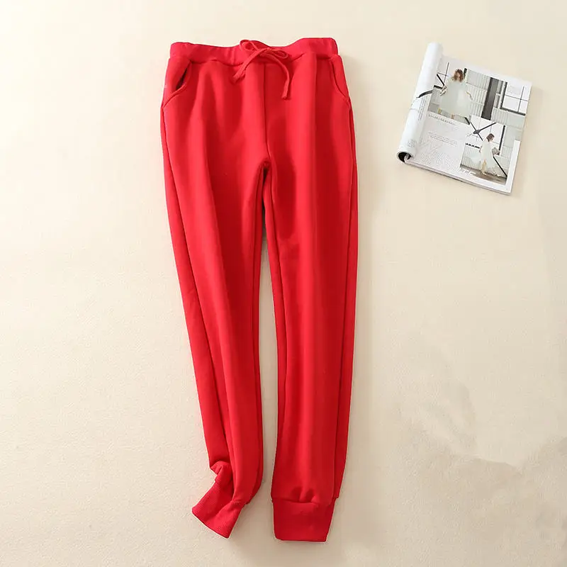 Плюс размер 4XL утолщенные овечья шерсть шаровары женские шнурки талии плюс бархат осень зима брюки женские длинные спортивные брюки C5892