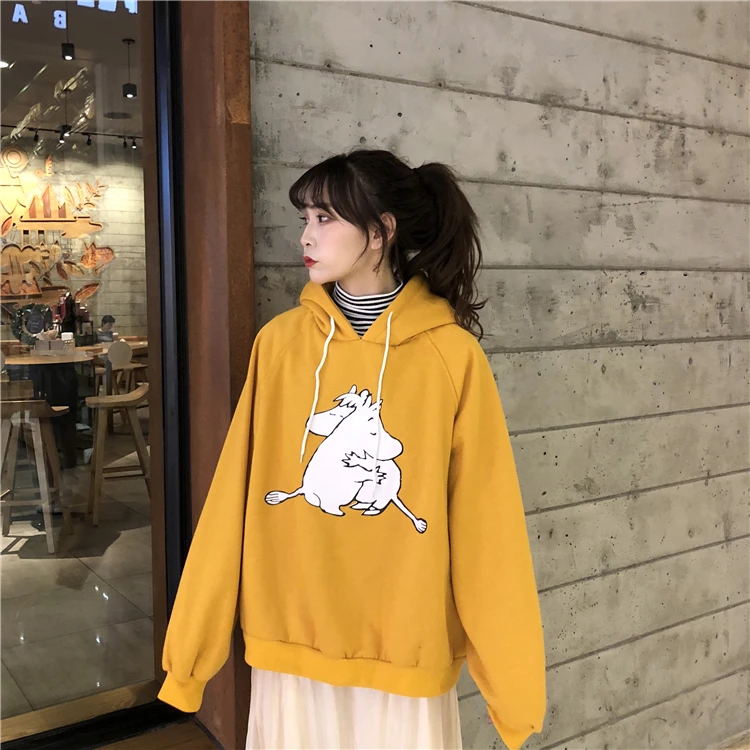 Женские толстовки с капюшоном, с принтом Kawaii, свободные, для студентов, Harajuku, одежда для женщин, толстые, теплые, для отдыха, уличная одежда, толстовки