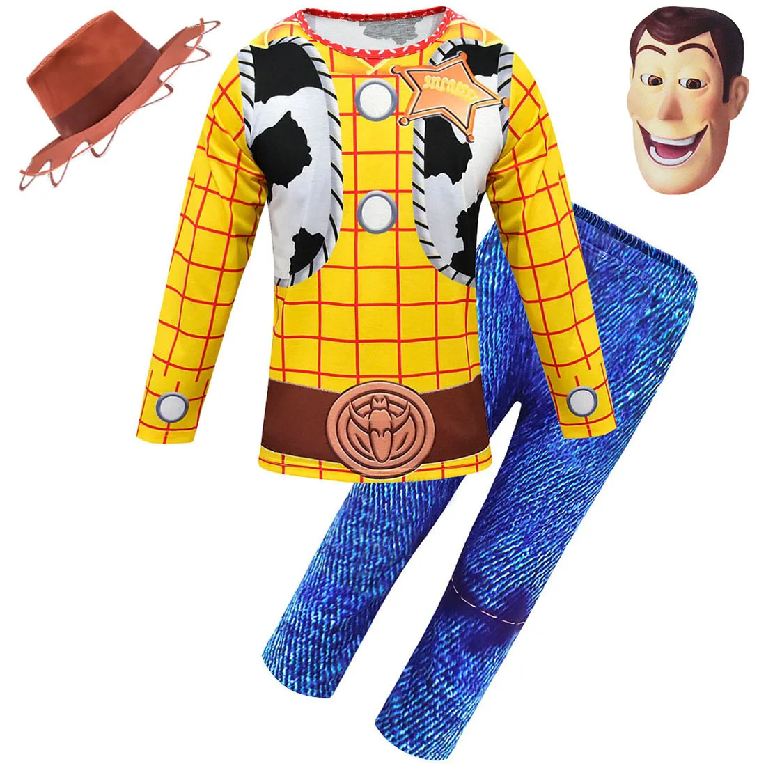 Детский карнавальный костюм для мальчиков «История игрушек», топ с длинными рукавами и длинные штаны, комплект для мальчиков «Вуди», косплей на Хэллоуин - Цвет: C