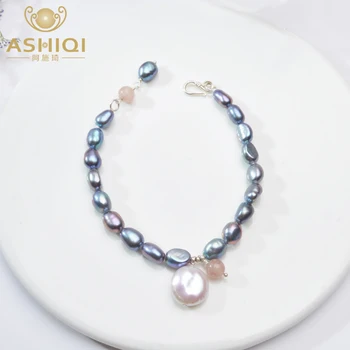 

ASHIQI Natural Freshwater Pearl Friendship Bracelets for Women White black Pearl Jewelry with Crystal Beads