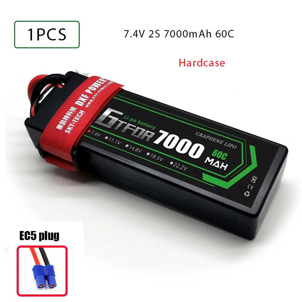 GTFDR RC LiPo аккумулятор 7000mAh 2S 60C LiPo 7,4 V Dean/T XT60 XT90 для RC автомобиля грузовика Танк Losi Slash Truggy B3 зарядное устройство часть - Цвет: 1PCS7000hardEC5
