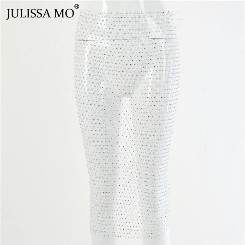 long skirt Julissa mo, ажурные Стразы, длинные юбки для женщин, алмазная прозрачная сетчатая юбка, модные, эластичные, пляжные, вечерние, юбка-карандаш - Цвет: long skirt