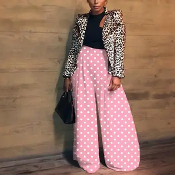 

Polka Dot Print Wide Leg Pants Women Elastic Loose Boho Casual Pants Beach Fall Trousers High Waist Pants