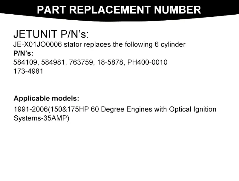 JETUNIT подвесной узел статора для Johnson Evinrude 6 цилиндров 150& 175 hp 35amp 173-4981 584109 584981 76375