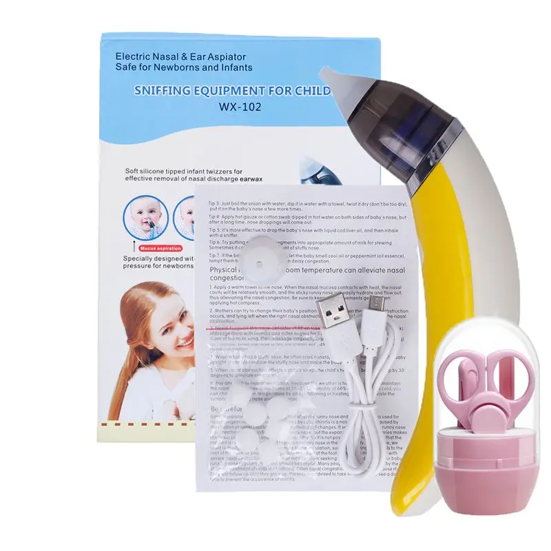 with Nail clipper Детский носовой аспиратор Электрический Очиститель носа оборудование для нюхания безопасный гигиенический очиститель носа для новорожденных малышей - Цвет: with Nail clipper