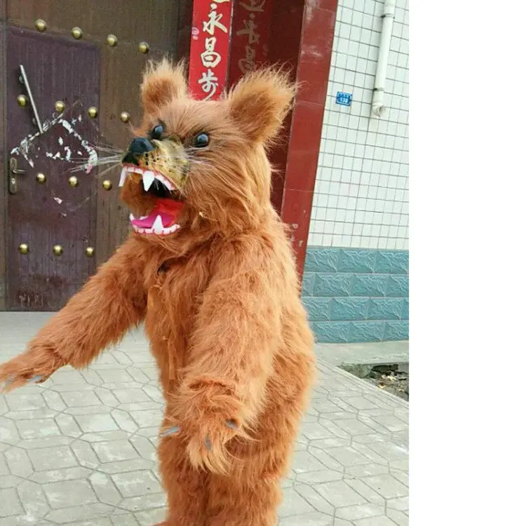 Костюм талисмана с длинным мехом коричневого медведя, костюм персонажа из мультфильма для взрослых, наряд для Хэллоуина, вечерние костюмы для сцены и драмы - Цвет: mascot B