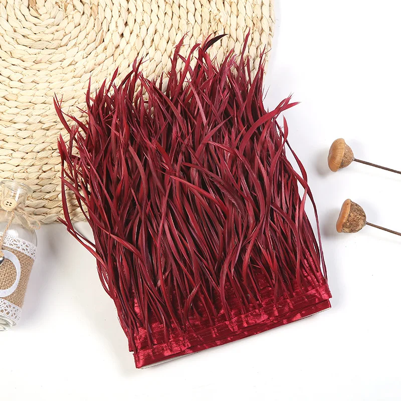 5 Meters Goose Biot Feathers Trims Hair Extension Single Goose Duck Feather Lace Geese Feathers DIY Clothing Jewelry Accessories - Цвет: wine red
