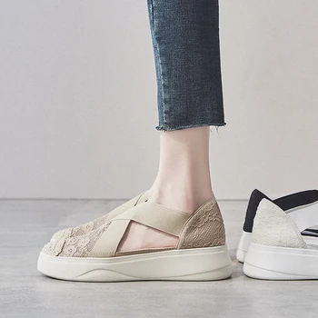 

Fashion Sandals Women Retro Sewing Mesh Flats Summer Shoes Woman Elastic Bandage Casual Platform Sandals 2020 Sandalias Mujer