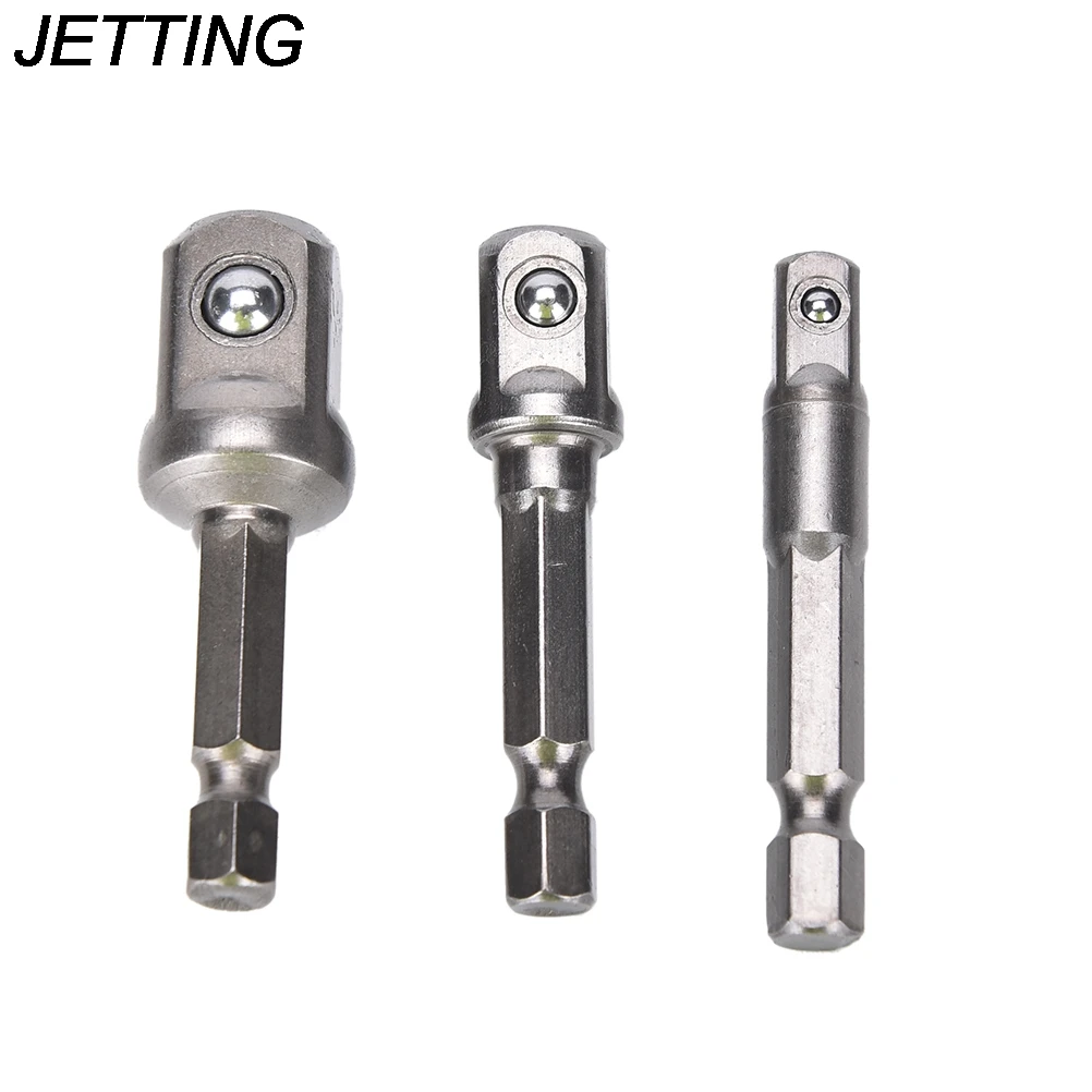 3pcs Wood Drill Tools Chrome Vanadium Steel Socket Adapter Set Hex Shank to 1/4