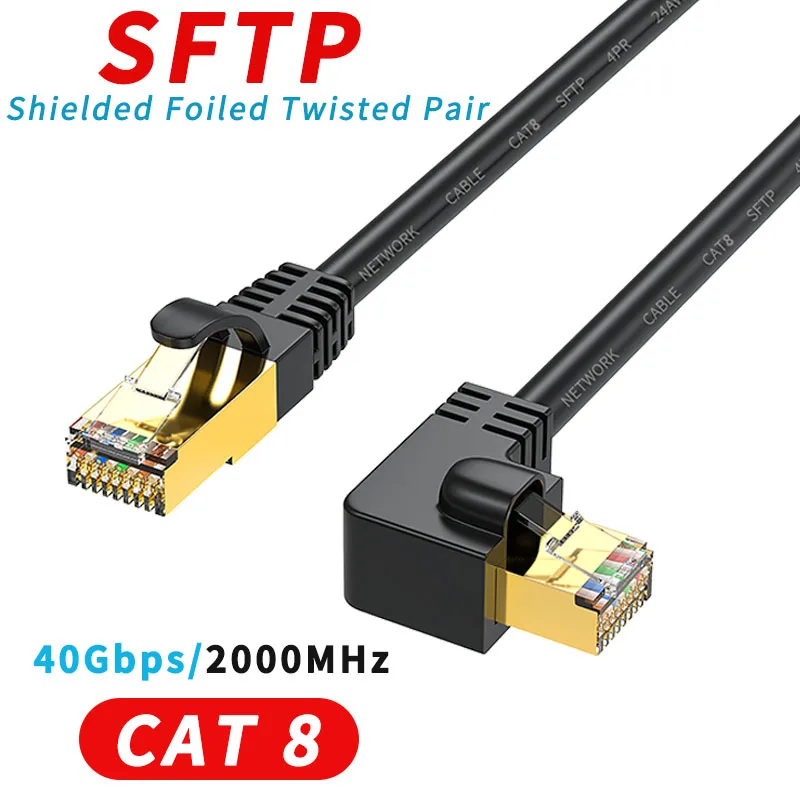 Cat8 Ethernet Cable SFTP 40Gbps 2000MHz Cat 8 RJ45 Network Lan 90 Degree UP/Downward Angle Internet RJ 45 | Компьютеры и офис