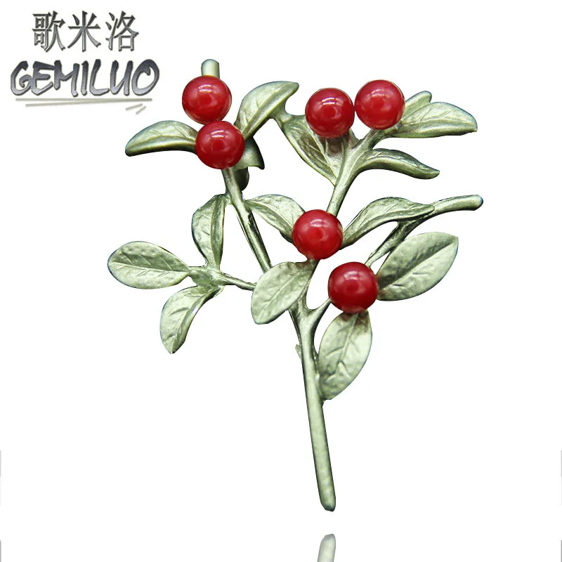 

Korean-style Green New Style Plant Brooch Red Anti-Pearl Baking Varnish Top Grade Fashion And Personality Corsage Business Brooc