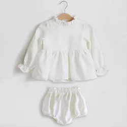 HS – ensemble de vêtements princesse pour bébé fille, chemisier + short, bas, en coton et lin, pour printemps et été, de 0 à 2 ans 