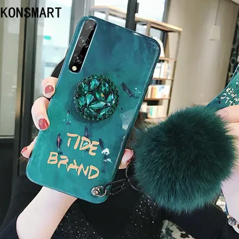 

KONSMART For Huawei Y8P Case 6.3" Luxury Blue Light Emerald Finger Ring Silicone Soft Phone Case Y8P TPU Back Cover With Strap