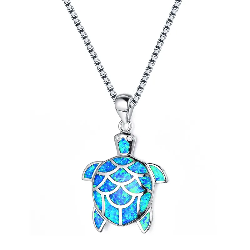 Classic Cute Long Chain Necklace Silver Plated Cute Turtle Pendant Necklace For Fashion Jewelry For Women gift - Окраска металла: Синий