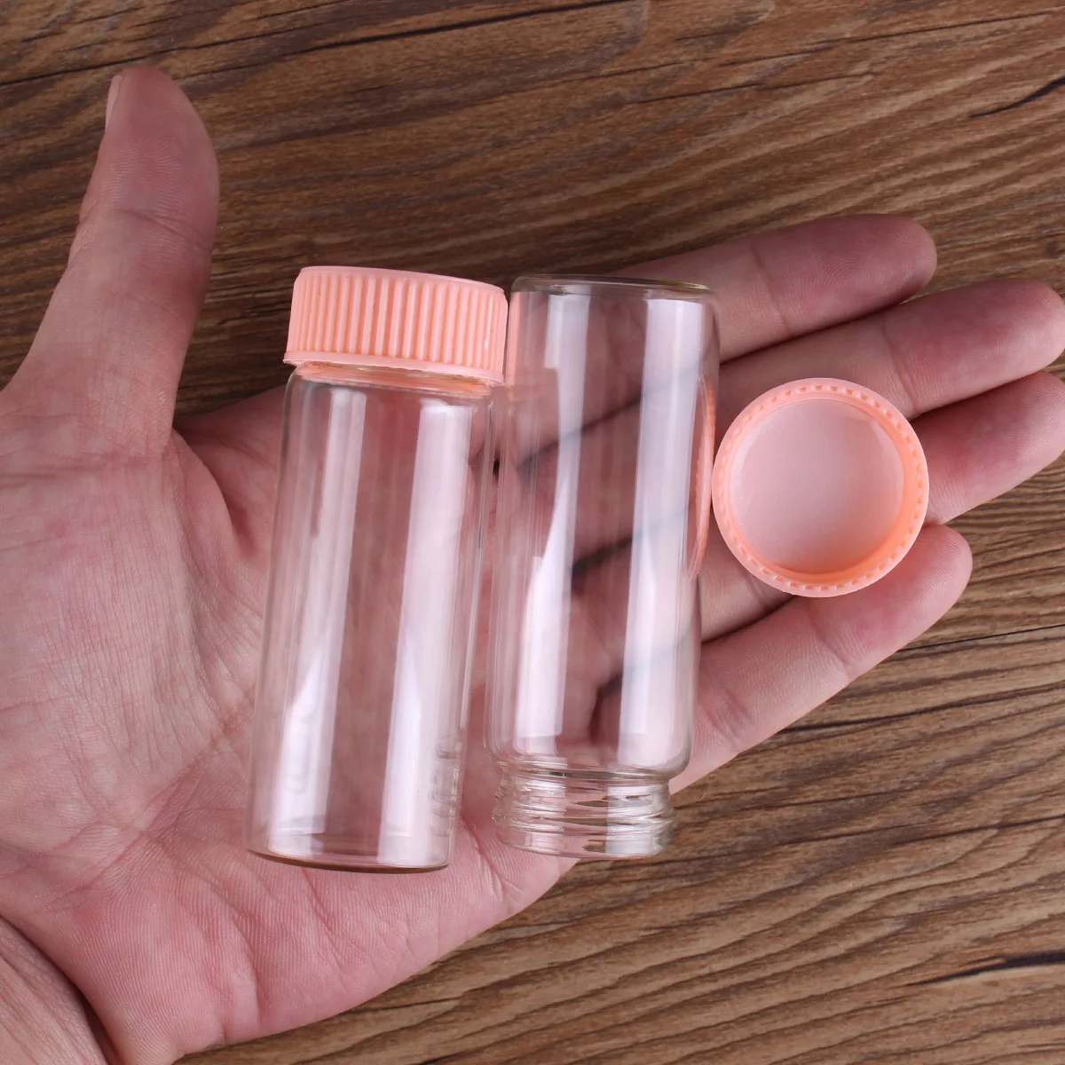 5pcs 40ml 30*80mm 유리 병 핑크 플라스틱 뚜껑 유리 용기 물약 병 유리 병 유리 향신료 항아리 결혼식 파티