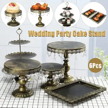 

6Pcs/Set Wedding Cake Stand Set white Crystal Metal Cupcake decorations Dessert Pedestal Party Display Table Decorations