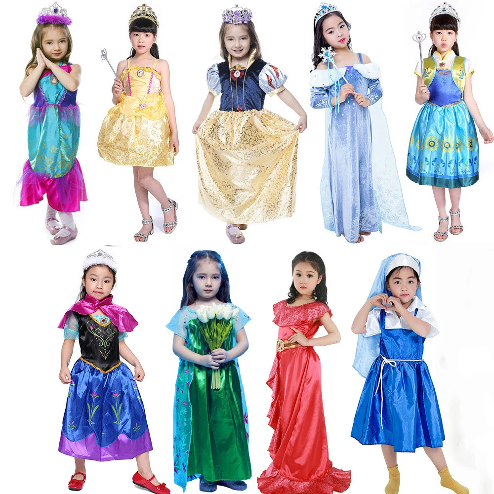 Детское платье принцессы для девочек; карнавальный костюм; платье Анны, Эльзы, Софии, Белоснежки, Белль, русалки; платье для ролевых игр, школьное платье для сцены