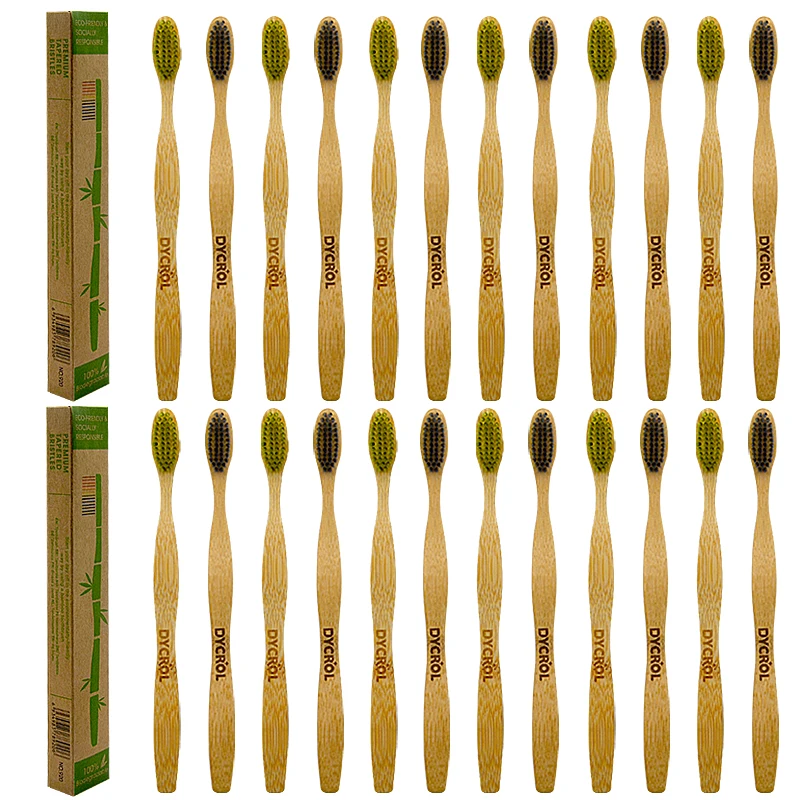 24 шт. DYCROL Bamboo Зубная щетка для здоровья окружающей среды деревянный активированный уголь уход за полостью рта Экстра мягкие конические кисточки с щетиной