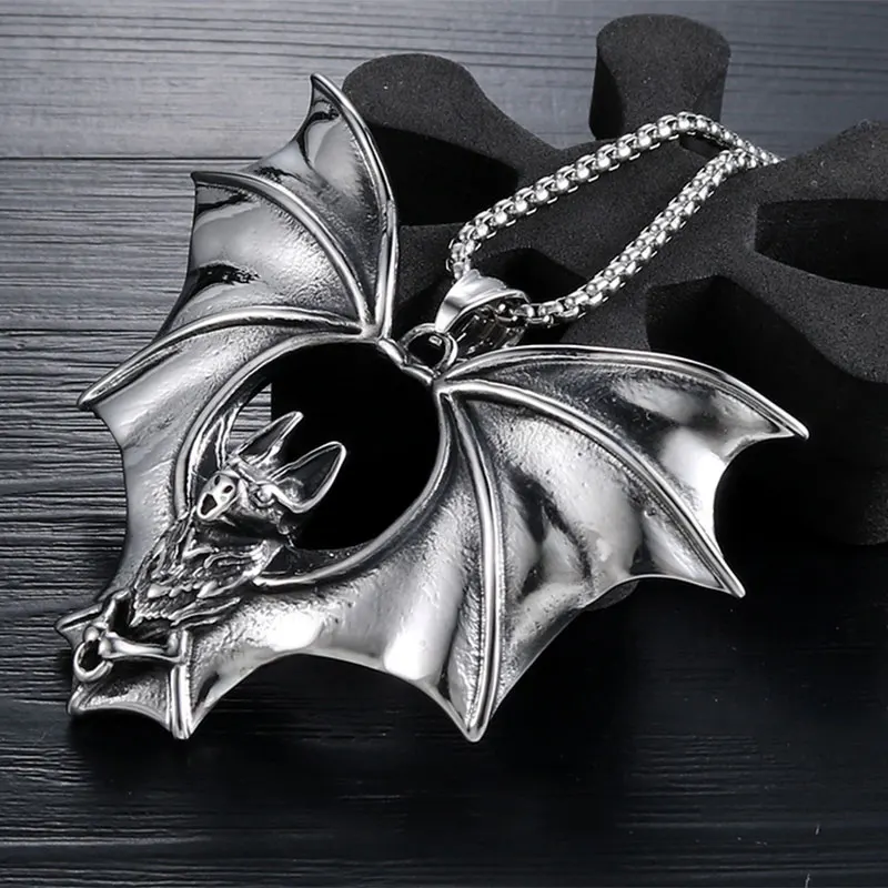 Винтажное ожерелье с подвеской летучая мышь на цепочке из нержавеющей