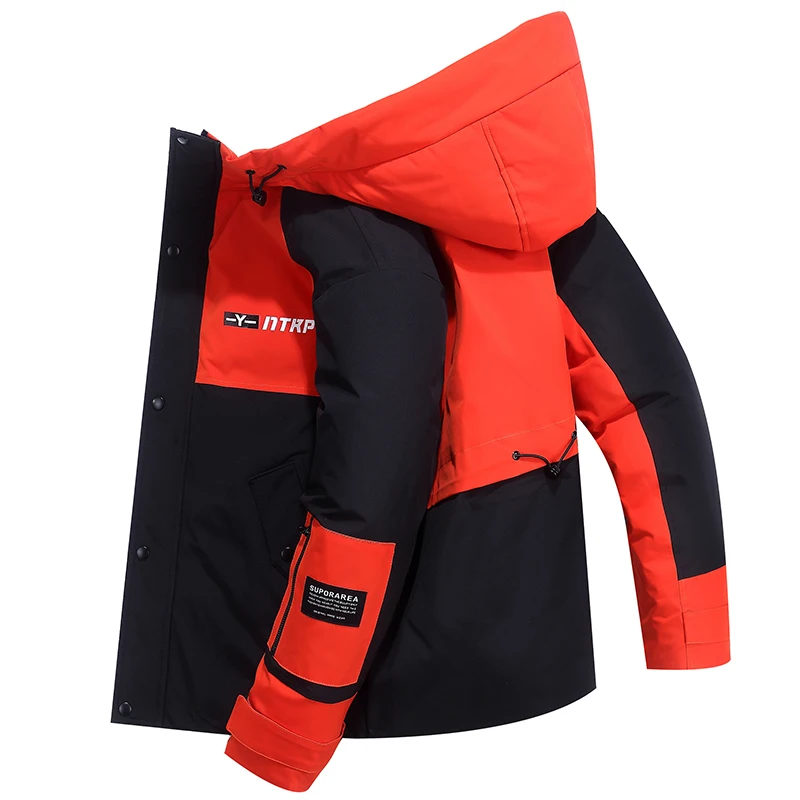 

2019 Fashion Men's Winter Jacket Patchwork Letter Printed Hooded Thick Warm Windproof Down Jacket Men Parka Homme Winter Coats