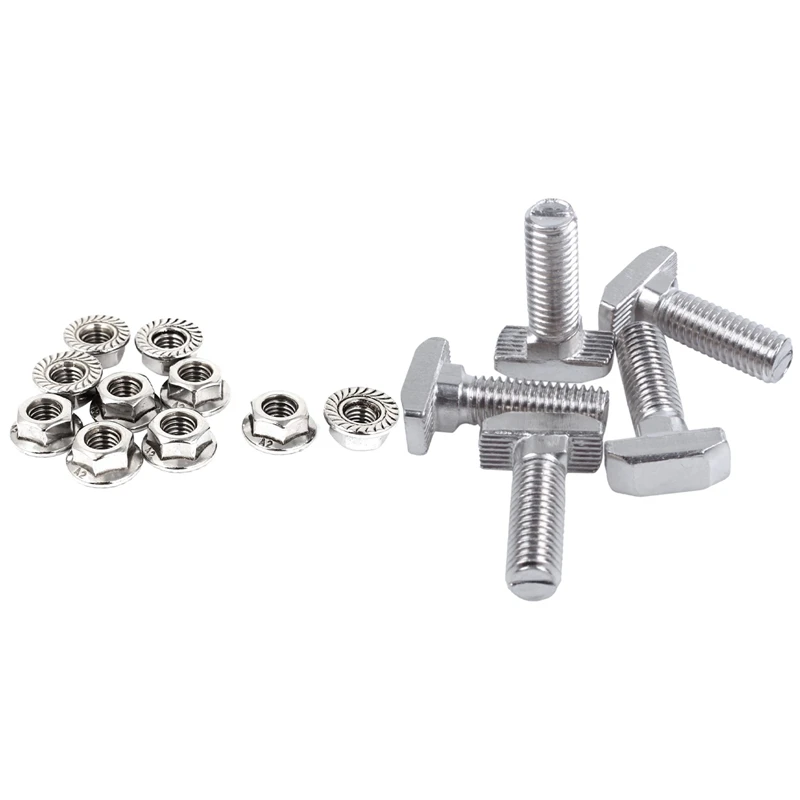 10 Pcs Height Thread Serrated Hex Flange Nuts With 5Pcs T-Slot Drop-In Stud Sliding Screw Bolt | Обустройство дома