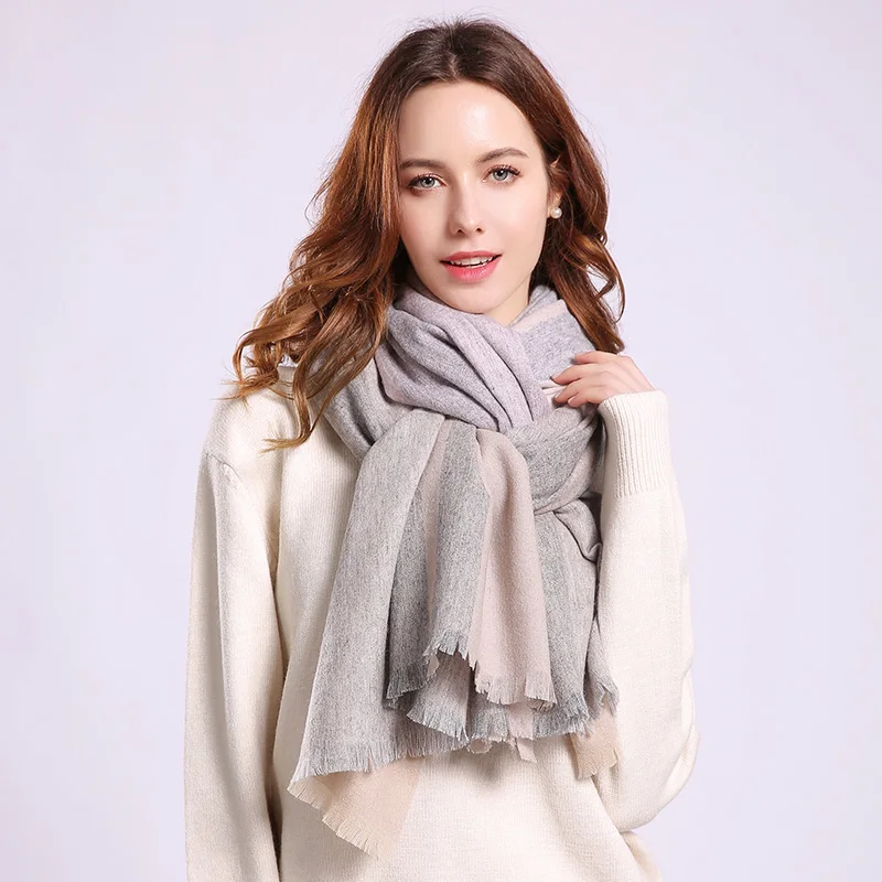 Winter Wool Scarf Women Plaid Shawls and Wraps for Ladies Pashmina Foulard Femme Warm Cashmere Echarpe Pure Wool Scarves - Цвет: Color 1