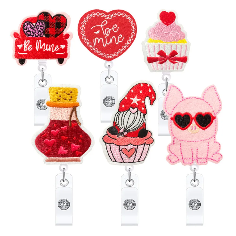 Valentine's Day Cartoon Retractable Nurse Badge Reel Clip Badge Holder Students Doctor ID Card Holder School Office Supplies