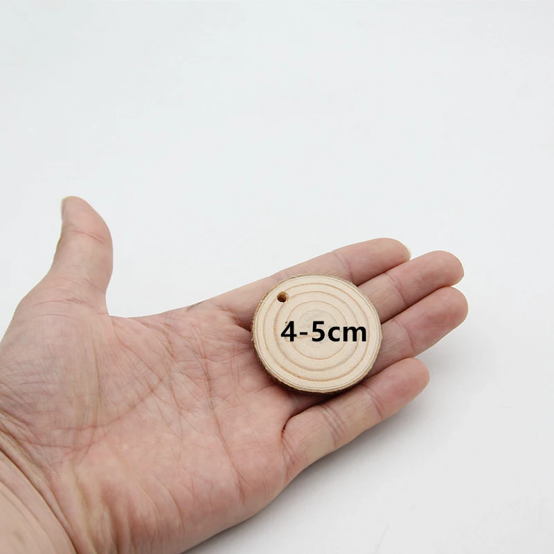 4-5cm DIY 1 шт. НЕОБРАБОТАННАЯ древесина с отверстием натуральные круглые деревянные ломтики круги с деревом кора бревна диски для художественного ремесла украшения дома - Цвет: 4-5cm