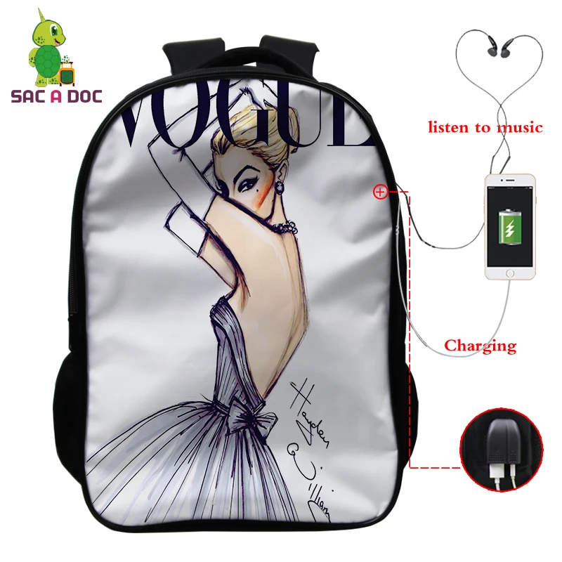 Mochila Bookbag Vogue принцесса мода Gilr рюкзак школьные сумки для девочек-подростков USB зарядка Рюкзак Для Путешествий Рюкзак для ноутбука - Цвет: 164 8