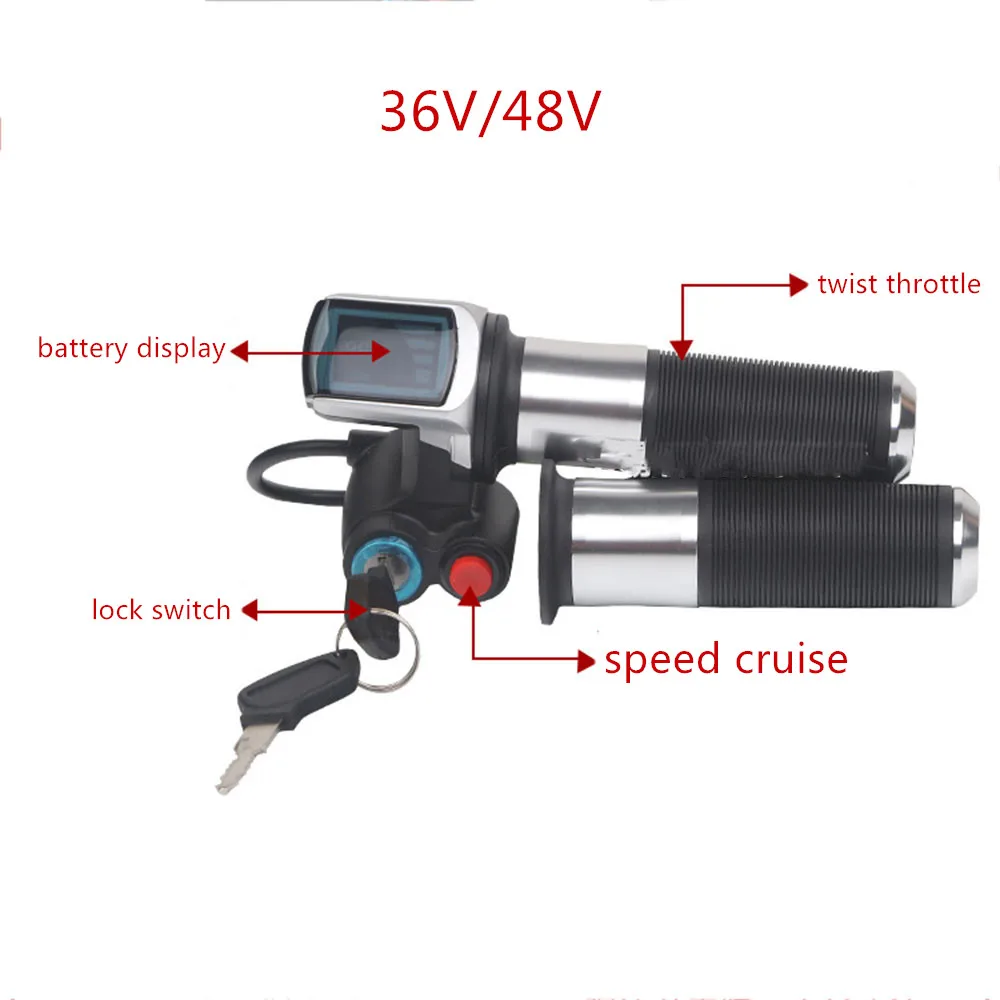 36V 48V 전기 자전거/스쿠터/오토바이/ebike 속도 가스 핸들/스로틀/가속기 트위스트 그립 실버 컬러 크루즈 기능