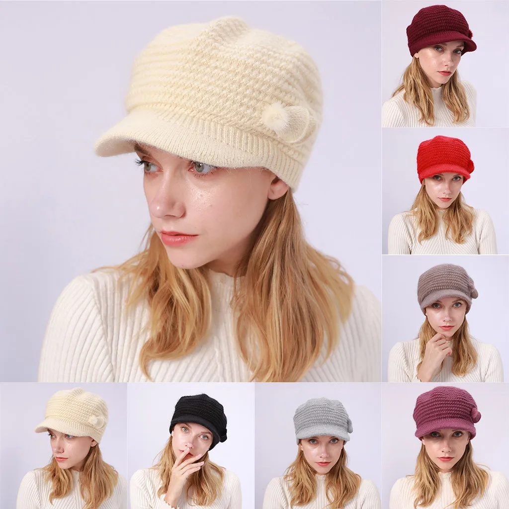 Women Beret Autumn Winter Octagonal Cap Hats Retro Solid Hat Brim Head