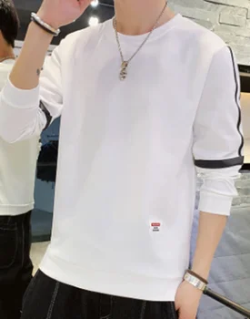 

Spring And autumn Men T Shirt Long Sleeve Round Neck Solid Billie Eilish Korean Casual Loose Net Red Pop-up Base Top