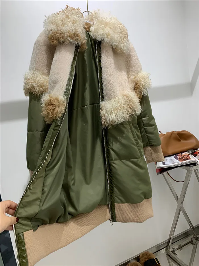 Abrigos mujer invierno 90% белый утиный пух женское длинное пальто Лоскутная парка из овечьей шерсти