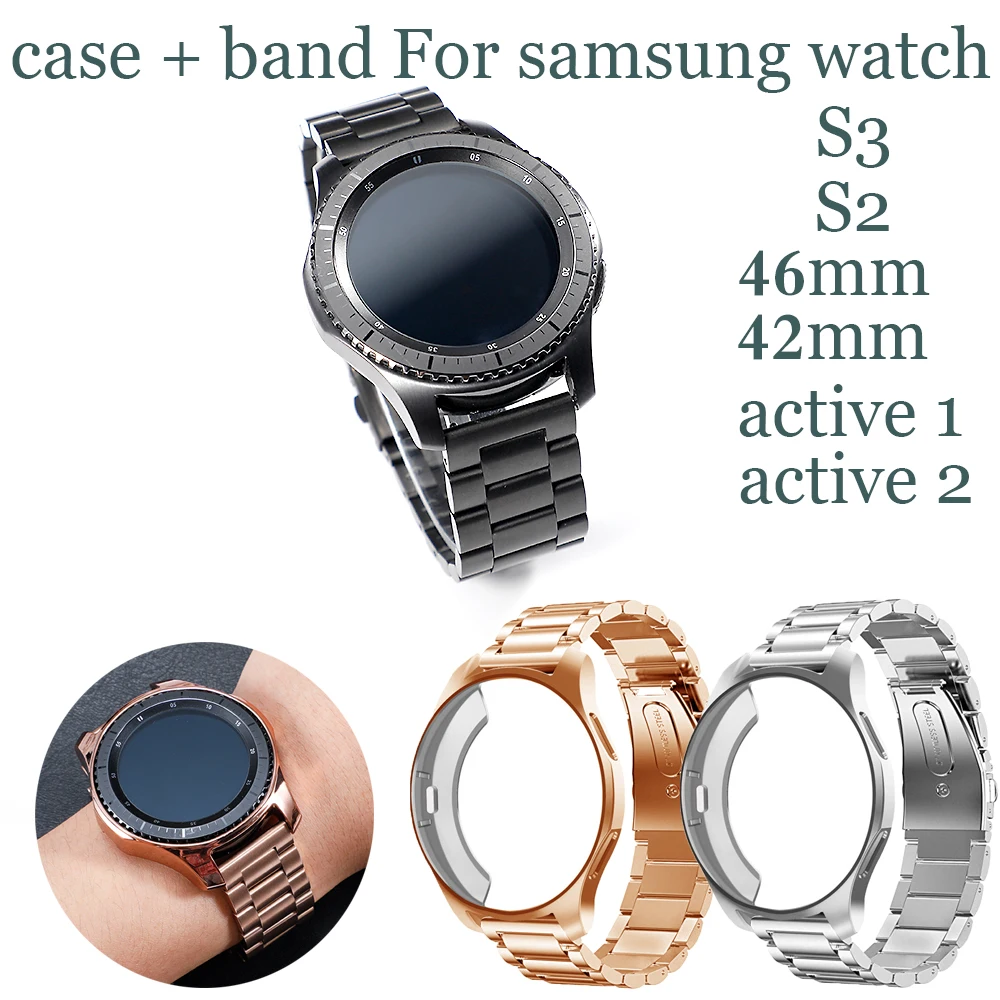 Чехол+ ремешок для samsung gear S3 Frontier galaxy watch active 2 ремешок для часов из нержавеющей стали+ ТПУ чехол для galaxy watch 46 мм 42 мм