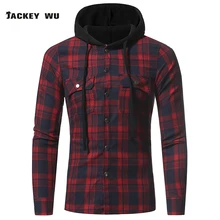Мужские рубашки в клетку новые модные корейские Дикие длинный рукав фланель с капюшоном рубашка Повседневная приталенная плюс размер хлопок Мужская одежда