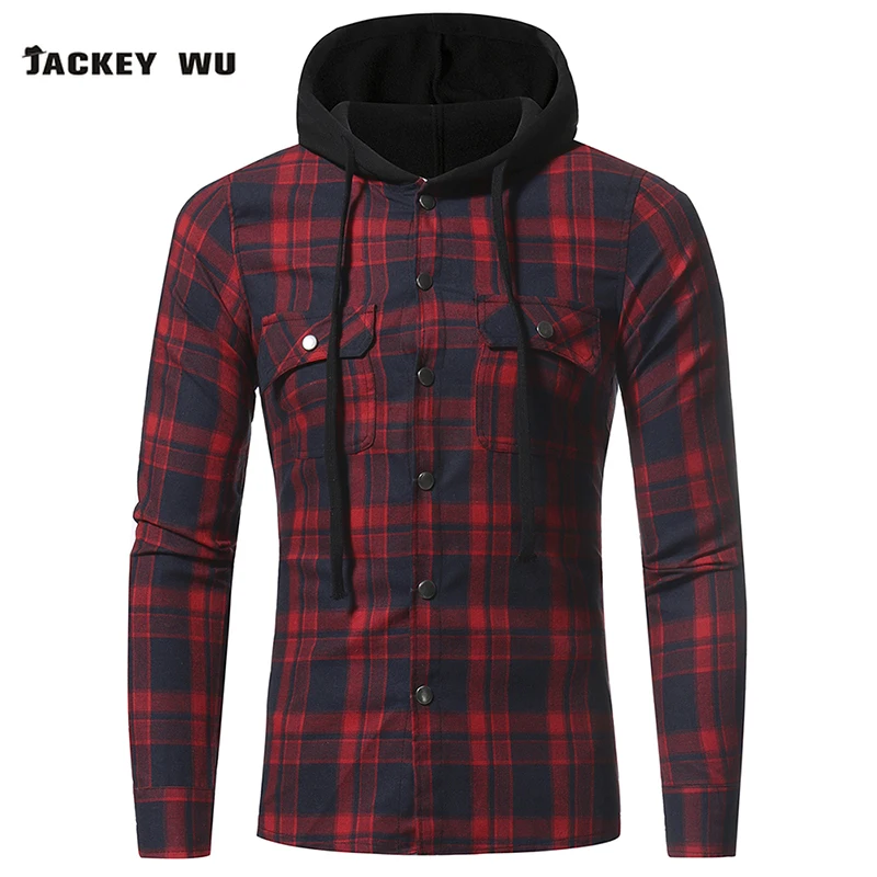 

Men Plaid Shirts 2019 New Fashion Korean Wild Long Sleeve Flannel Hooded Shirt Casual Slim Fit Plus Size Cotton Men's Clothing