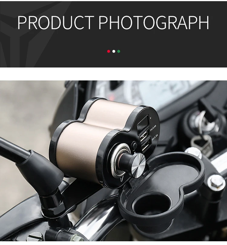 Handlebar Rearview 2in1 Waterproof Metal 2 USB Motorcycle Cigarette Lighter Phone Charger Socket Motorbike Phone Charger Adapter