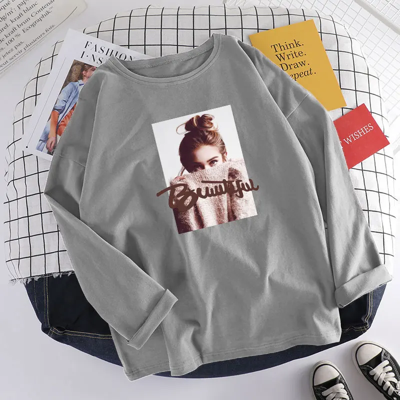 Picture 3 Корейский стиль одежды Женская Футболка Harajuku Friends Graphic Tee Женский, с длинным рукавом Осень Плюс Размер Женская одежда хлопок - Цвет: Picture 3