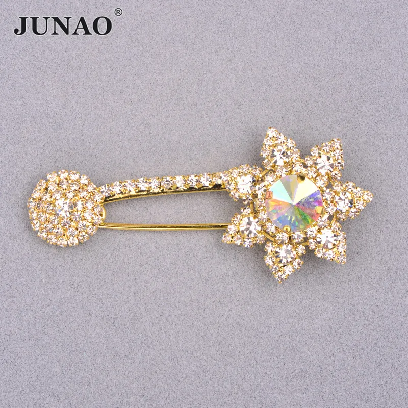 JUNAO 35X85mm Gold Rhinestones Flower Brooches Glass Crystal Applique Bouquet Brooch Pins for Coat Jewelry Accessories | Дом и сад