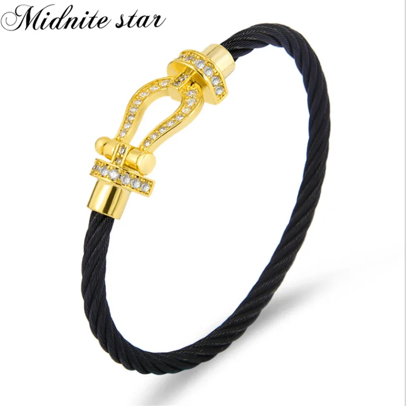 Black Gold women Браслеты с кристаллами, стальная проволока, модные ювелирные изделия из нержавеющей стали для мужчин, женский браслет, мужской браслет - Окраска металла: Black Gold women