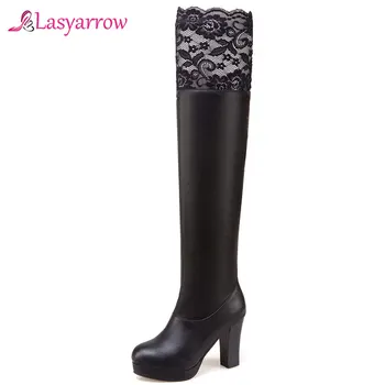 

Lasyarrow 2019 new thigh high over the knee boots women round toe pu autumn winter boots solid colors platform shoes woman J1005
