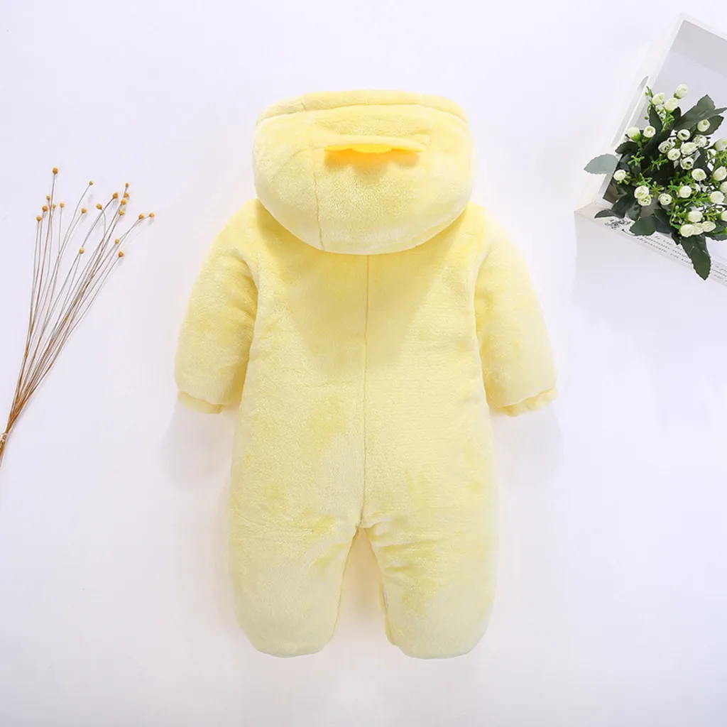 Autumn Winter Baby Rompers Yellow Cock Newborn Baby Coral Fleece Brand Hoodies Jumpsuit Baby Girls Boys Romper Toddle Clothing